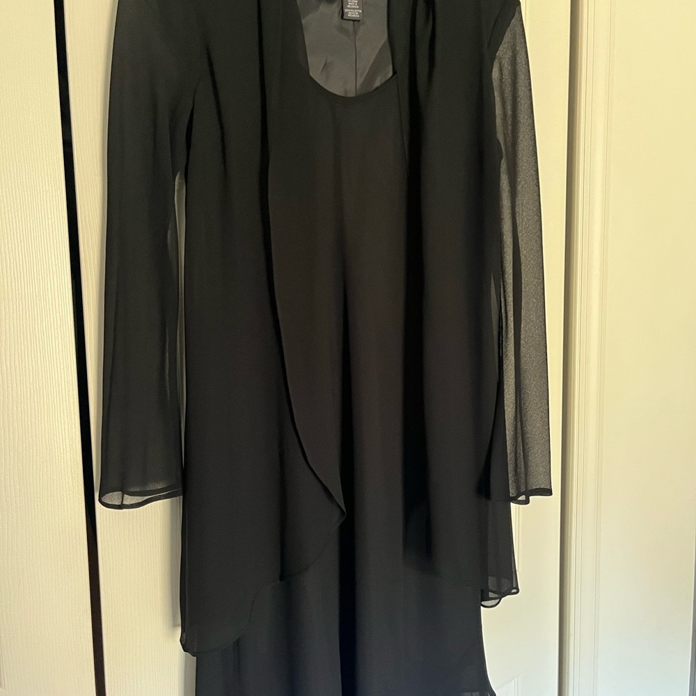 Jones Wear Black Long Sleeve Dress with Sheer Overlay